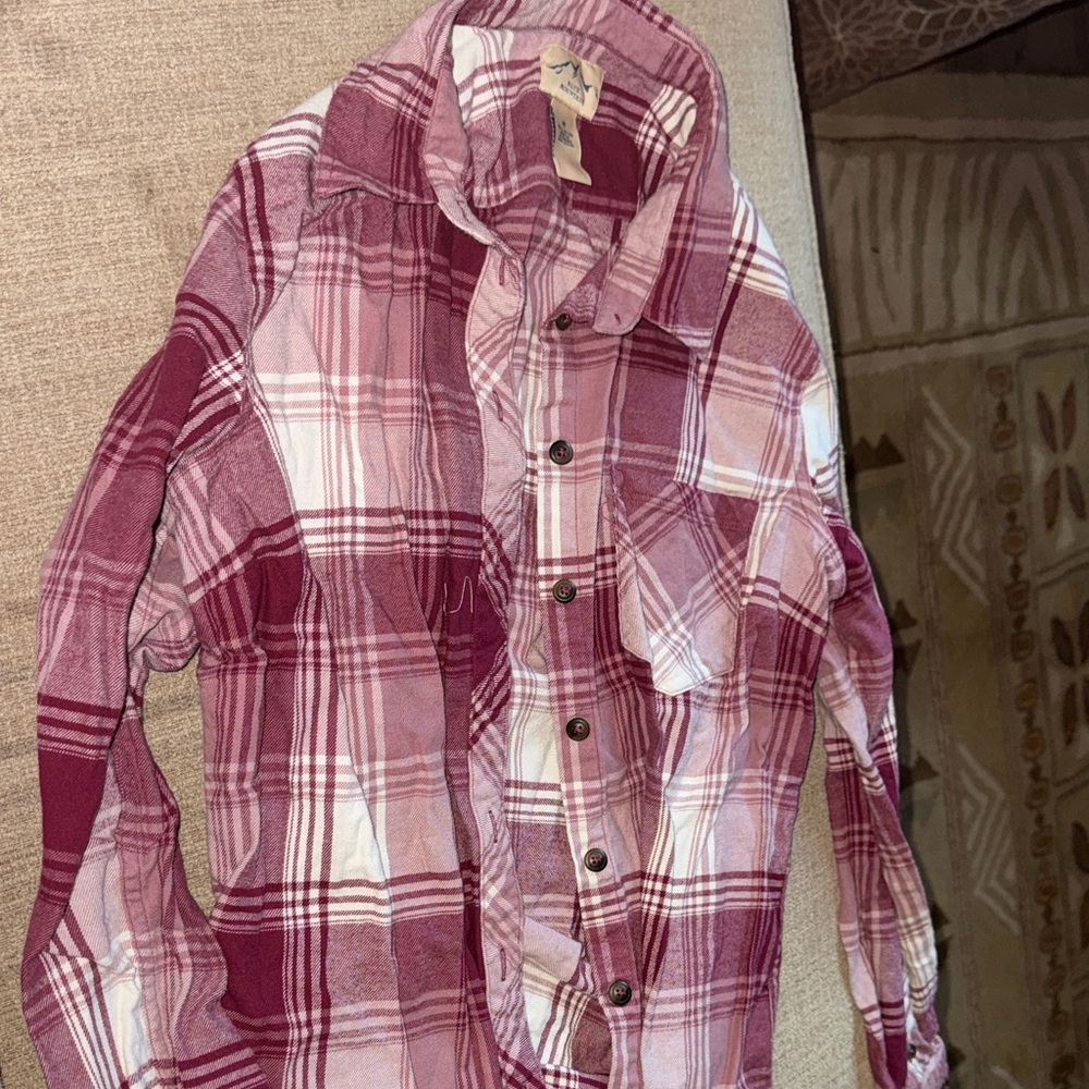 Plaid/Flannel Button-Down Shirt in Red and Pink